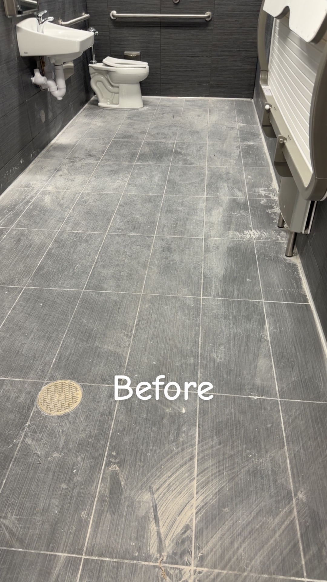 Restroom Tile Reset — before cleaning